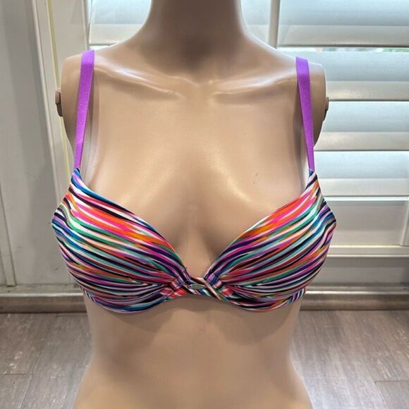 Victoria Secret Women's Purple Stripe Plunge Push Up Bra 32C - Picture 1 of 5